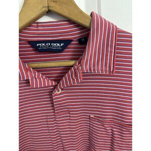 Polo Golf Ralph Lauren Red Striped Pima Cotton Men's Polo Shirt M Pocket